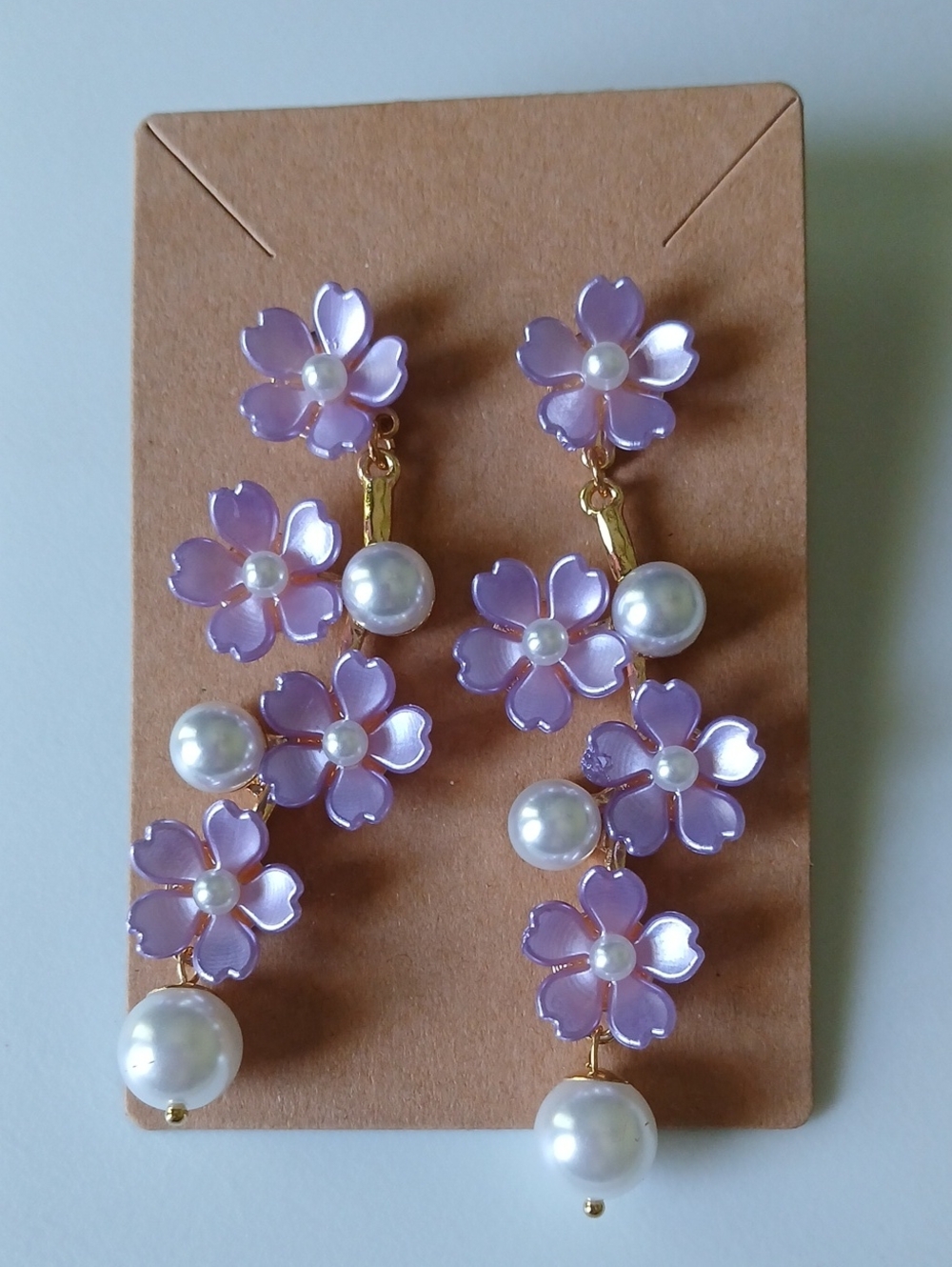 Fashion Jewelry Lilac Flower Pearl Drop Earrings - Women Jewelry